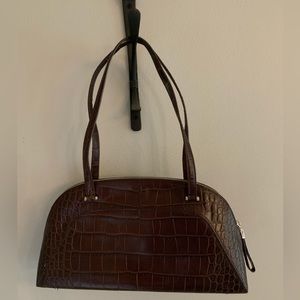 Monsac Brown Crocodile bag and Lightweight Waterdrop Hollow Open Hoops,